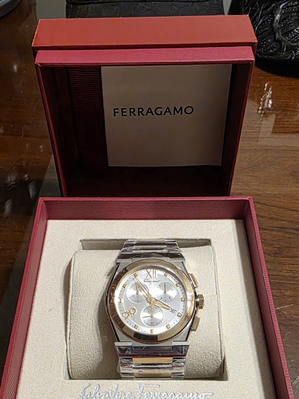 Salvatore Ferragamo Vega Chronograph Men's Two-Tone Silver and Gold Watch